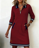 Abito midi da donna con colletto polo e zip frontale 15
