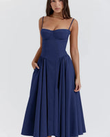 Abito midi da donna con corpetto a bustier e tasche laterali 2
