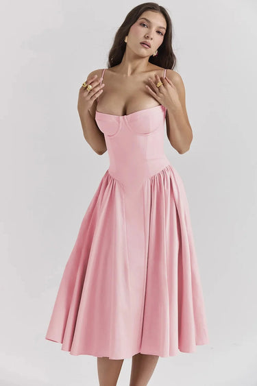 Abito midi da donna con corpetto a bustier e tasche laterali 4