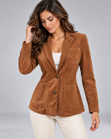 Blazer da donna in camoscio con tasche applicate 2