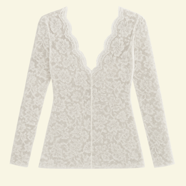Body a maniche lunghe in pizzo da donna con scollo a V smerlato 5