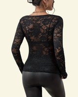 Body a maniche lunghe in pizzo da donna con scollo a V smerlato 6