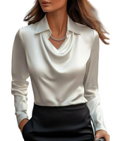 Camicetta in raso da donna con scollo ad anello e maniche lunghe 1
