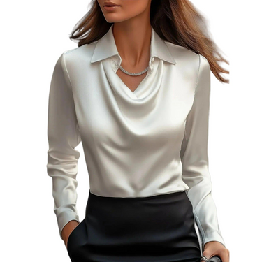 Camicetta in raso da donna con scollo ad anello e maniche lunghe 1