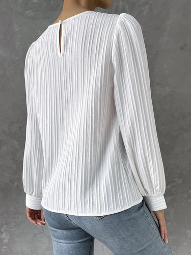 Camicetta plissettata a maniche lunghe da donna con chiusura a bottone sul retro 12