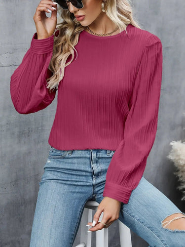 Camicetta plissettata a maniche lunghe da donna con chiusura a bottone sul retro 8