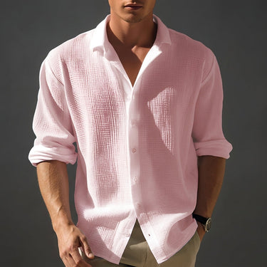 Camicia da uomo a maniche lunghe con bottoni e trama testurizzata 4