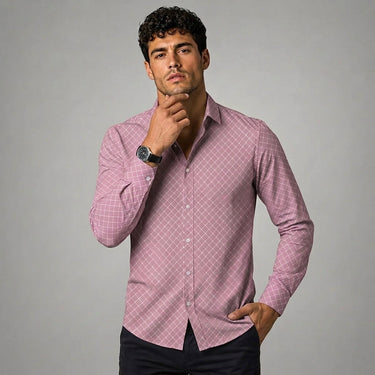 Camicia da uomo a maniche lunghe con motivo geometrico 5