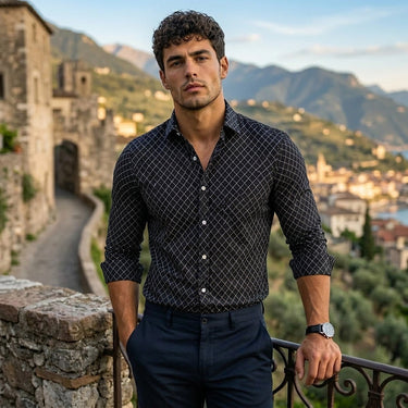 Camicia da uomo a maniche lunghe con motivo geometrico 7