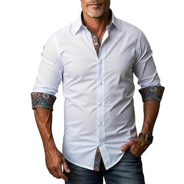Camicia da uomo con bottoni e dettagli a fantasia 1