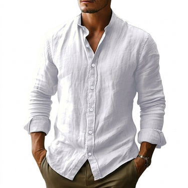 Camicia da uomo in lino con collo alla coreana 4