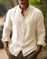 Camicia da uomo in lino con collo alla coreana 7