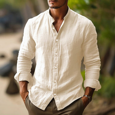 Camicia da uomo in lino con collo alla coreana 7