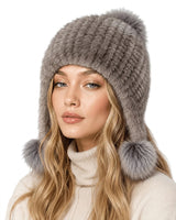 Cappello da aviatore in pelliccia sintetica da donna con pon pon 1