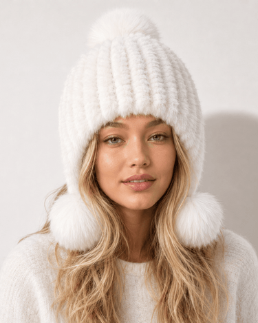 Cappello da aviatore in pelliccia sintetica da donna con pon pon 12