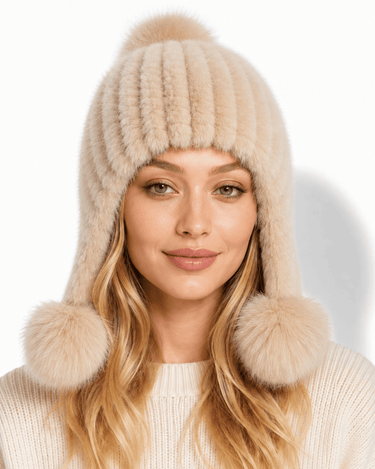 Cappello da aviatore in pelliccia sintetica da donna con pon pon 15