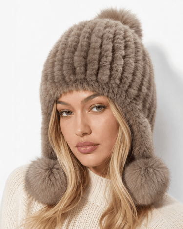 Cappello da aviatore in pelliccia sintetica da donna con pon pon 17