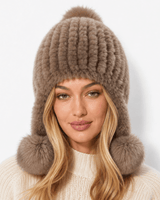 Cappello da aviatore in pelliccia sintetica da donna con pon pon 20