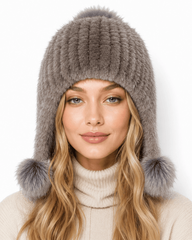 Cappello da aviatore in pelliccia sintetica da donna con pon pon 3