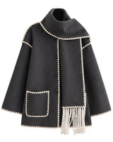 Cappotto a mantella in misto lana da donna con chiusura a bottoni 1