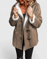Cappotto da donna in camoscio con alamari e cappuccio 2