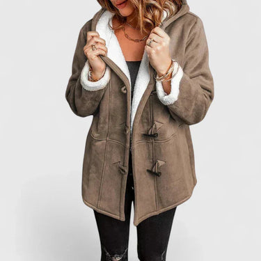 Cappotto da donna in camoscio con alamari e cappuccio 2