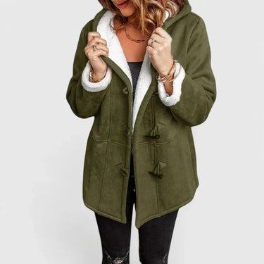Cappotto da donna in camoscio con alamari e cappuccio 4