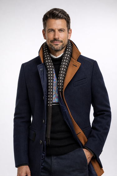 Cappotto da uomo in misto lana con fodera trapuntata e collo alla coreana 12
