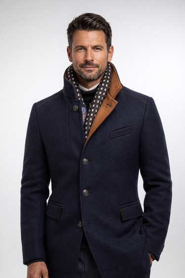 Cappotto da uomo in misto lana con fodera trapuntata e collo alla coreana 13