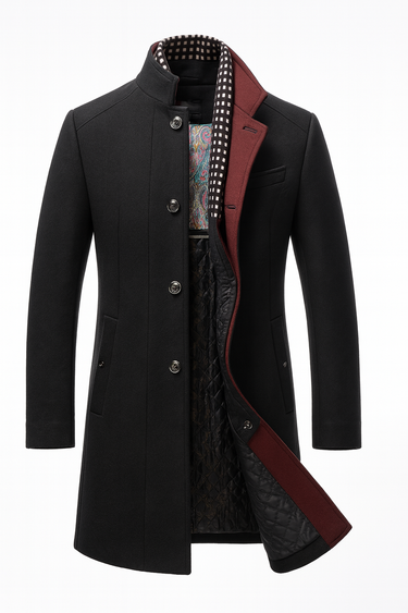 Cappotto da uomo in misto lana con fodera trapuntata e collo alla coreana 3