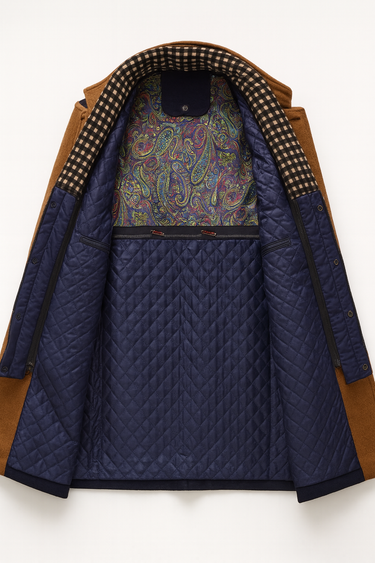 Cappotto da uomo in misto lana con fodera trapuntata e collo alla coreana 6