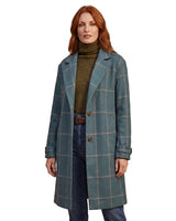 Cappotto lungo da donna a quadri con colletto a revers 1