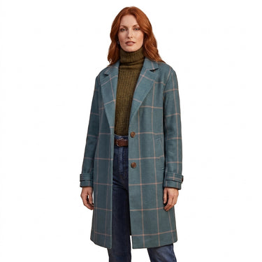 Cappotto lungo da donna a quadri con colletto a revers 1