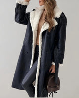 Cappotto lungo da donna in materiale sintetico con fodera in teddy 3