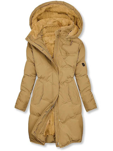 Cappotto lungo imbottito da donna con fodera in pelliccia sintetica 1