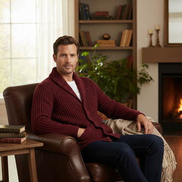 Cardigan da uomo a coste con collo a scialle 11
