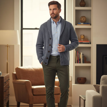 Cardigan da uomo a trecce con collo a scialle 13