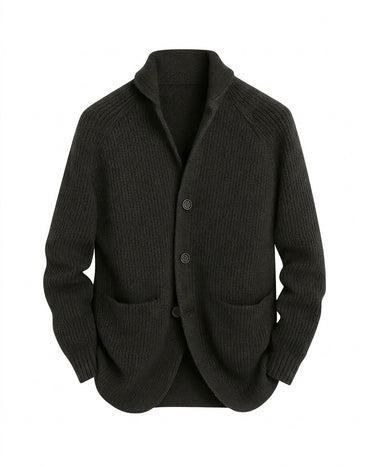 Cardigan da uomo in maglia a coste con collo a scialle 1