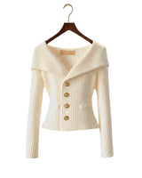 Cardigan in maglia a coste da donna con colletto risvoltato 1