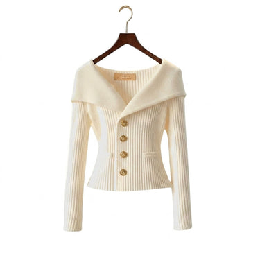 Cardigan in maglia a coste da donna con colletto risvoltato 1