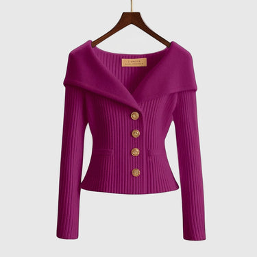 Cardigan in maglia a coste da donna con colletto risvoltato 10