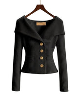 Cardigan in maglia a coste da donna con colletto risvoltato 2
