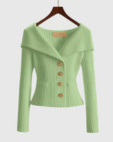 Cardigan in maglia a coste da donna con colletto risvoltato 6