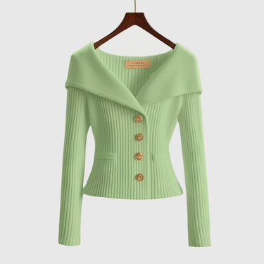 Cardigan in maglia a coste da donna con colletto risvoltato 6