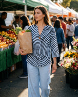 Completo Donna con Blusa a Righe e Pantaloni a Gamba Larga 7
