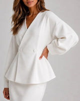 Completo coordinato da donna con blazer a peplo e gonna lunga 3