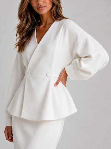 Completo coordinato da donna con blazer a peplo e gonna lunga 3