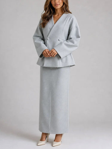 Completo coordinato da donna con blazer a peplo e gonna lunga 4