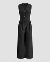 Completo da donna con gilet con bottoni e pantaloni a gamba larga 6