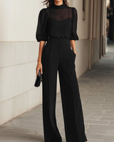 Completo da donna con top a collo alto trasparente e pantaloni a gamba larga 6
